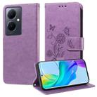 For vivo Y78 5G Global Embossed Butterfly Flowers Leather Phone Case(Purple) - 1