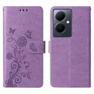 For vivo Y78 5G Global Embossed Butterfly Flowers Leather Phone Case(Purple) - 3