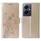 For vivo Y78 5G Global Embossed Butterfly Flowers Leather Phone Case(Gold) - 3