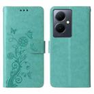 For vivo Y78 5G Global Embossed Butterfly Flowers Leather Phone Case(Green) - 3