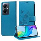 For vivo Y78 5G Global Embossed Butterfly Flowers Leather Phone Case(Blue) - 1