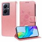 For vivo Y78 5G Global Embossed Butterfly Flowers Leather Phone Case(Rose Gold) - 1