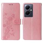 For vivo Y78 5G Global Embossed Butterfly Flowers Leather Phone Case(Rose Gold) - 3