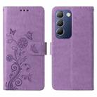 For vivo Y100 IDN / Y200E 5G Global Embossed Butterfly Flowers Leather Phone Case(Purple) - 3