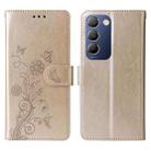 For vivo Y100 IDN / Y200E 5G Global Embossed Butterfly Flowers Leather Phone Case(Gold) - 3