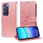 For vivo Y100 IDN / Y200E 5G Global Embossed Butterfly Flowers Leather Phone Case(Rose Gold) - 1