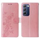 For vivo Y100 IDN / Y200E 5G Global Embossed Butterfly Flowers Leather Phone Case(Rose Gold) - 3