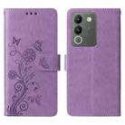 For vivo Y200 / V29E Embossed Butterfly Flowers Leather Phone Case(Purple) - 3