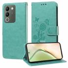 For vivo Y200 / V29E Embossed Butterfly Flowers Leather Phone Case(Green) - 1