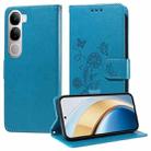 For vivo V40 Lite 4G / 5G IDN Embossed Butterfly Flowers Leather Phone Case(Blue) - 1