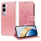 For vivo V40 Lite 4G / 5G IDN Embossed Butterfly Flowers Leather Phone Case(Rose Gold) - 1