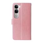 For vivo V40 Lite 4G / 5G IDN Embossed Butterfly Flowers Leather Phone Case(Rose Gold) - 3
