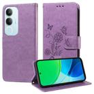 For vivo Y19s Embossed Butterfly Flowers Leather Phone Case(Purple) - 1