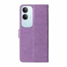 For vivo Y19s Embossed Butterfly Flowers Leather Phone Case(Purple) - 3