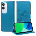 For vivo Y19s Embossed Butterfly Flowers Leather Phone Case(Blue) - 1