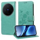 For vivo X200 Embossed Butterfly Flowers Leather Phone Case(Green) - 1