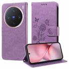 For vivo X200 Pro mini Embossed Butterfly Flowers Leather Phone Case(Purple) - 1