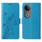 For vivo S20 Embossed Butterfly Flowers Leather Phone Case(Blue) - 1