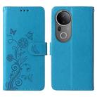 For vivo S20 Pro Embossed Butterfly Flowers Leather Phone Case(Blue) - 1
