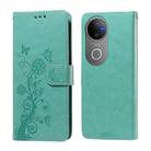For vivo V50 Embossed Butterfly Flowers Leather Phone Case(Green) - 1
