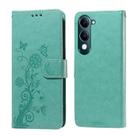 For vivo Y29s 5G / Y04 4G Embossed Butterfly Flowers Leather Phone Case(Green) - 1
