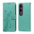 For vivo V50 Lite 4G / 5G Embossed Butterfly Flowers Leather Phone Case(Green) - 1