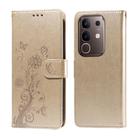 For vivo Y29 4G Embossed Butterfly Flowers Leather Phone Case(Gold) - 1