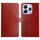 For Redmi Note 14 4G 163.25mm Y-shaped Pattern Flip Leather Phone Case(Brown) - 1