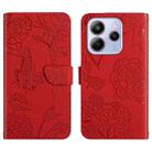 For Redmi Note 14 4G 163.25mm Skin Feel Butterfly Embossed Flip Leather Phone Case(Red) - 1