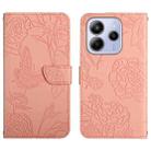 For Redmi Note 14 4G 164.84mm EU Version Skin Feel Butterfly Embossed Flip Leather Phone Case(Pink) - 1