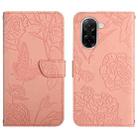For Redmi A5 4G 171.7mm / Poco C71 Skin Feel Butterfly Embossed Flip Leather Phone Case(Pink) - 1
