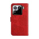 For Xiaomi 15 Skin Feel Butterfly Embossed Flip Leather Phone Case(Red) - 3