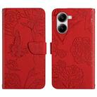 For Xiaomi Poco X7 Pro Skin Feel Butterfly Embossed Flip Leather Phone Case(Red) - 1