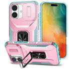 For iPhone 16 Sliding Camshield Holder Phone Case(Pink + Grey Green) - 1