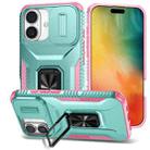 For iPhone 16 Sliding Camshield Holder Phone Case(Grey Green + Pink) - 1