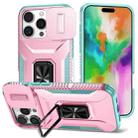 For iPhone 16 Pro Sliding Camshield Holder Phone Case(Pink + Grey Green) - 1