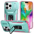 For iPhone 16 Pro Sliding Camshield Holder Phone Case(Grey Green + Pink) - 1