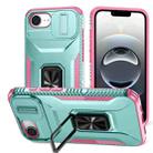 For iPhone 16e Sliding Camshield Holder Phone Case(Pink + Grey Green) - 1