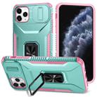 For iPhone 11 Pro Max Sliding Camshield Holder Phone Case(Grey Green + Pink) - 1