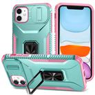 For iPhone 11 Sliding Camshield Holder Phone Case(Grey Green + Pink) - 1