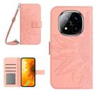 For Redmi Note 14 Pro+ 5G Skin Feel Sun Flower Embossed Flip Leather Phone Case with Lanyard(Pink) - 1