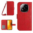 For Redmi Note 14 Pro+ 5G Skin Feel Sun Flower Embossed Flip Leather Phone Case with Lanyard(Red) - 1