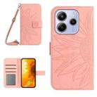For Redmi Note 14 4G 163.25mm Skin Feel Sun Flower Embossed Flip Leather Phone Case with Lanyard(Pink) - 1