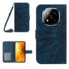 For Redmi Note 14 Pro 4G Skin Feel Sun Flower Embossed Flip Leather Phone Case with Lanyard(Inky Blue) - 1
