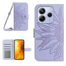 For Redmi Note 14 4G 164.84mm EU Version Skin Feel Sun Flower Embossed Flip Leather Phone Case with Lanyard(Purple) - 1