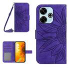 For Redmi 13x Skin Feel Sun Flower Embossed Flip Leather Phone Case with Lanyard(Dark Purple) - 1
