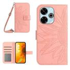 For Redmi 13x Skin Feel Sun Flower Embossed Flip Leather Phone Case with Lanyard(Pink) - 1