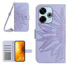 For Redmi 13x Skin Feel Sun Flower Embossed Flip Leather Phone Case with Lanyard(Purple) - 1