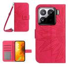 For Xiaomi 15 Pro Skin Feel Sun Flower Embossed Flip Leather Phone Case with Lanyard(Rose Red) - 1