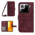 For Xiaomi 15 Pro Skin Feel Sun Flower Embossed Flip Leather Phone Case with Lanyard(Wine Red) - 1